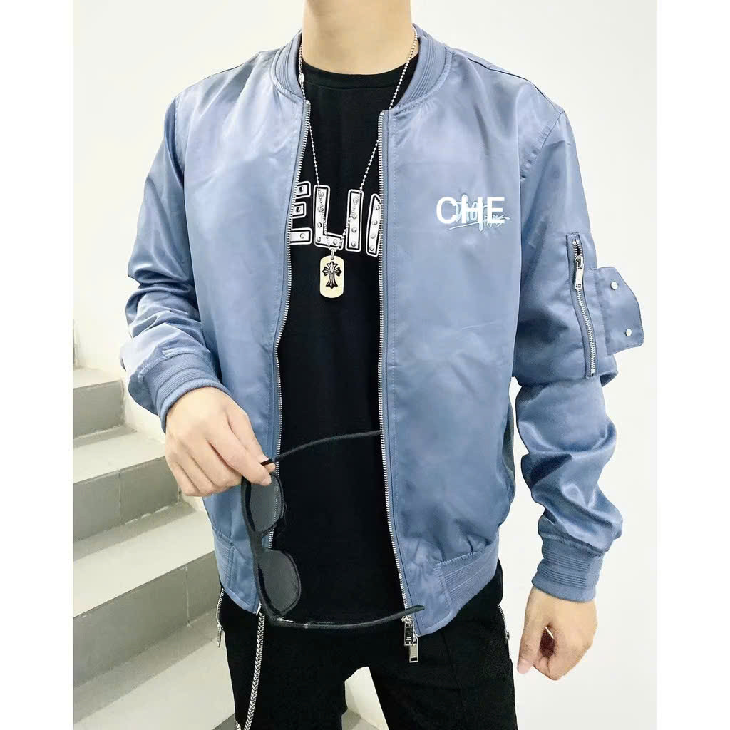 Áo Bomber, Áo Gió Diok Thêu 2 Mặt Xanh Dương No1 Studio Chất Dù 2 Lớp Unisex NA849