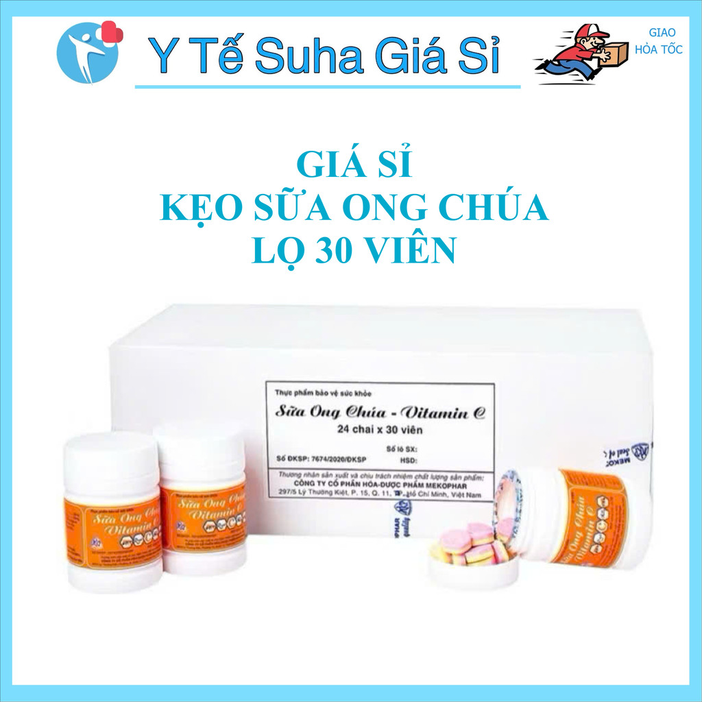 Viên ngậm Sữa Ong Chúa, kẹo sữa ong chúa Vitamin C Mekophar bổ sung vitamin C, lọ 30 viên , Y Tế Suh