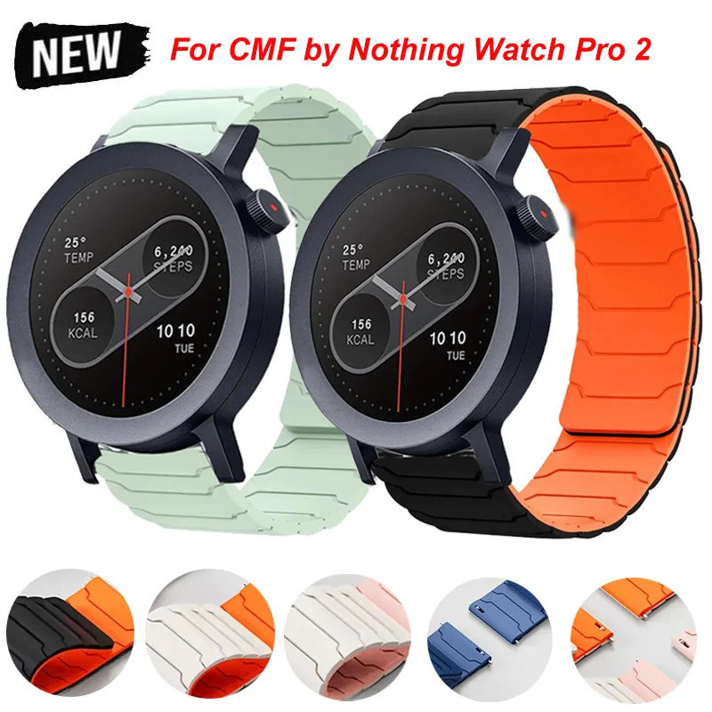 Dây đeo silicone từ tính 22mm cho CMF by Nothing Watch Pro 2, vòng đeo tay thể thao thay thế cho CMF