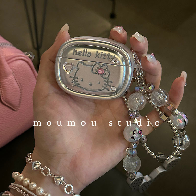 Huiwanju Mèo kt Tinh Tế Cho apple bluetooth AirPods 2 Dễ Thương Vỏ Bảo Vệ Cô Gái Mèo pro Dây Xích