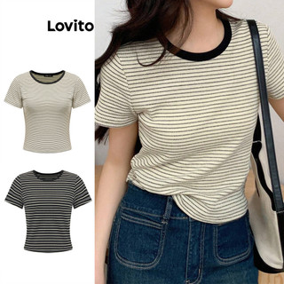 Lovito Áo thun sọc cơ bản thông thường dành cho nữ L88AD077