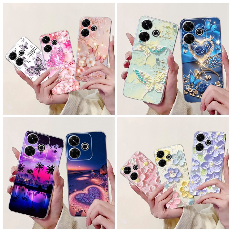 Dành Cho Xiaomi Redmi 13 Vỏ Hoa Phong Cách Mới Bướm Silicon Mềm Chống Sốc Trong Suốt Cho Xiaomi Redm