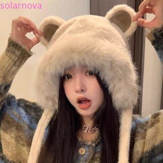 Solarnova Mũ Tai Gấu Dễ Thương, Mũ Xô Lông Thú Giả Ấm Áp Hàn Quốc, Thời Trang Ngoài Trời Sang Trọng Nữ Mũ Lông Tơ Bé Gái