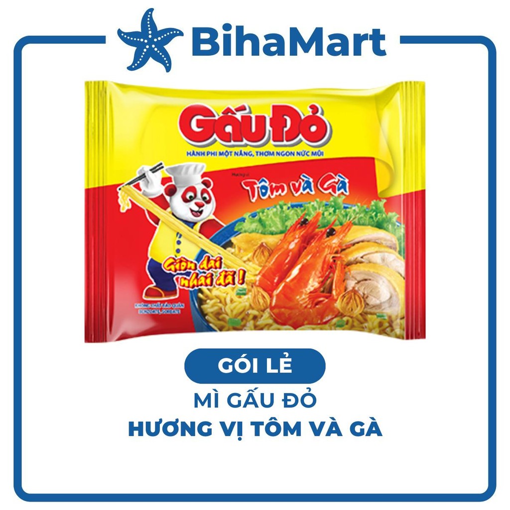[GÓI LẺ] - ASIAFOODS - Mì Gấu Đỏ hương vị Tôm và gà, Mì Tôm và gà Gấu Đỏ, Mì gói ăn liền Gấu Đỏ Tôm 