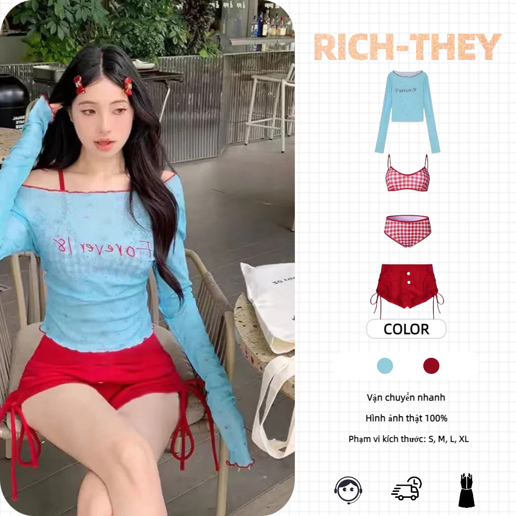 RICH-THEY Bộ Đồ Bơi Bikini Thời Trang Gợi Cảm Mùa Hè Mới Cho Nữ, Đồ Bơi Bốn Mảnh-V358