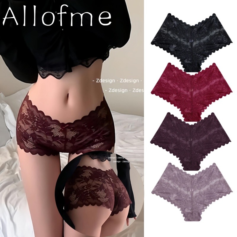Allofme Nữ Ren Gợi Cảm Quần Lót Chữ V Thiết Kế Quần Lót Mềm Mại Và Thoáng Khí…