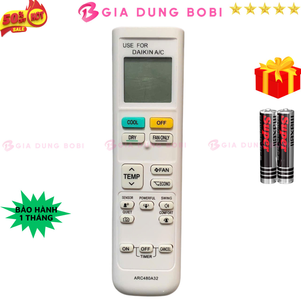 SKU253 - Điều khiển điều hoà DAIKIN Mã 07 ARC480A32 remote máy lạnh DAIKIN inverter - tặng kèm pin