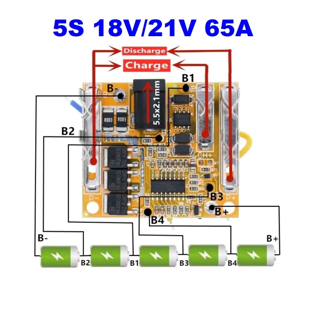 (Mới 100%) Mạch pin Makita 5S 18V 21V 65A, Mạch BMS bảo vệ sạc xả tự ngắt cho pin 5s 18v 21v LK247