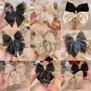 Ru Mới Kẹp Tóc Sa Vải Trang Trí Nơ Kim Cương Giả Đen Kích Thước Lớn Kẹp Tóc Phụ Kiện Dành Cho Nữ Bé Gái n