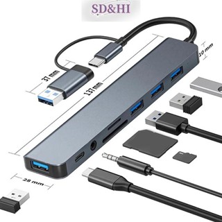  Bộ chia USB Hub SDHI USB C Bộ mở rộng USB 8 trong 1 với 4 cổng USB 1 cổng USBC Đầu đọc thẻ TF   SD Đầu ra âm thanh Tương thích cho MacBook  vn  