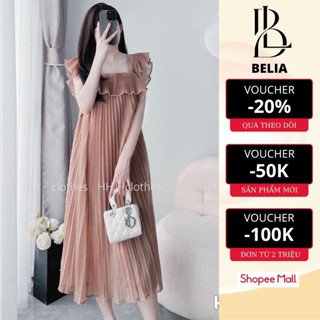 Đầm babydoll dáng dài bigsize đi dự tiệc xinh xắn thiết kế dập ly phối tay cánh tiên vải voan cao cấp BELIA