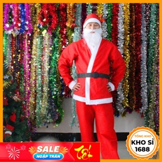 Bộ quần áo ông già Noel kèm râu - mũ - thắt lưng, set đồ hóa trang ông già Noel, đồ hóa trang ông già tuyết E2043