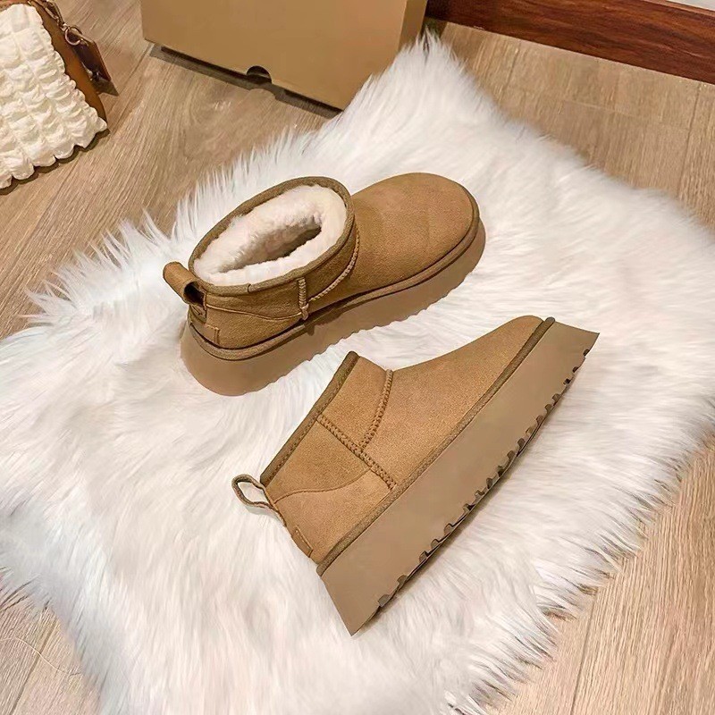 Giày Bốt Tuyết UGG Nữ Đế Dày 54mini Lông Thú Một Mảnh Đế Bằng Tuyết Cotton Hà Nam Sangpo Mùa Đông i 