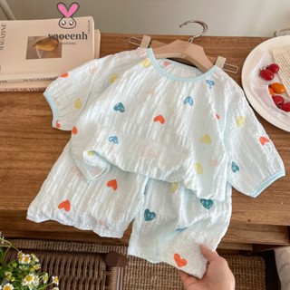 【YAOEENH 80-150CM Mùa Hè Bé Trai Bé Gái Thời Gian Cotton Mỏng Phong Cách Nhà Điều Hòa Không Khí Quần Áo Trung Nhỏ Trẻ Em Tay Năm Điểm Crop Quần Phù Hợp Với Hàng Sẵn Có Vận Chuyển Nhanh