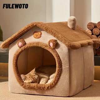  Giường cho mèo FILEWOTO Puppy Cave Cat Cube Hide House Nhà ngủ mùa đông Nhà cho thú cưng Dễ thương có thể giặt được Plus Nhung có thể gập lại Tổ chó con cho chó nhỏ Mèo trung bình 