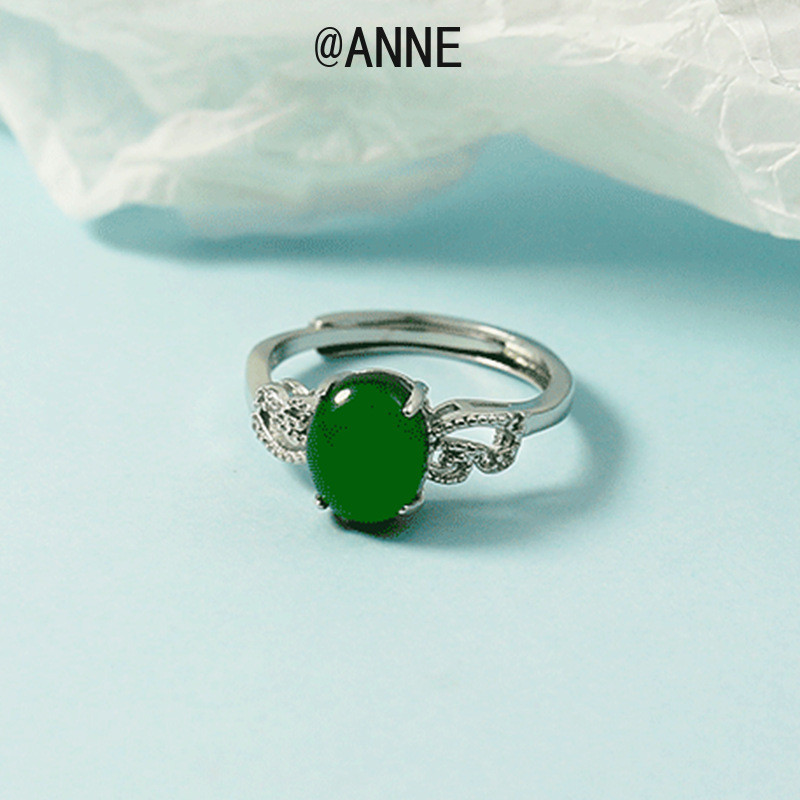 Nhẫn Jasper Hetian nữ dát ngọc Hetian, mặt mở đầu điều chỉnh được, trang sức thời trang cao cấp