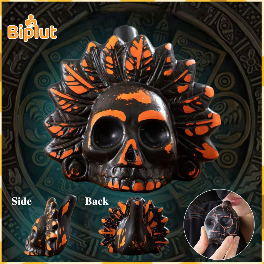 Biplut Kiln-fired Aztec Còi gốm Aztec Death Whistle Còi chết đầu lâu đáng sợ cho Halloween Âm thanh 