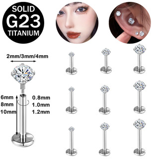  1 PC G23 Titan Lip Studs 16G   18G   20G   Sụn Stud Bông Tai 2   3   4mm Bốn Móng Vuốt Tròn Pha Lê Xoắn Ốc Sụn Bông Tai Xuyên 