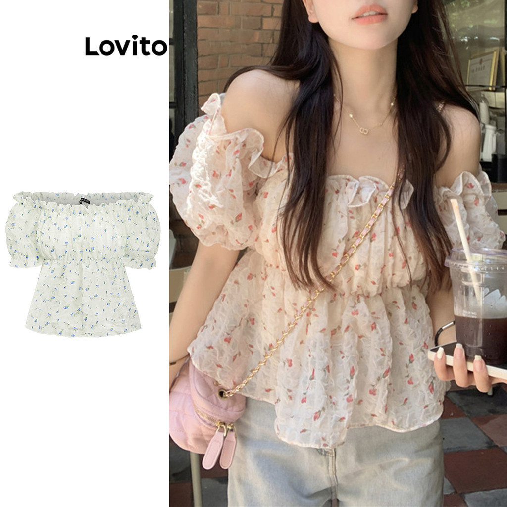 Lovito Áo kiểu thông thường Áo kiểu cổ viền hoa gợi cảm cho nữ LNA16141  (Nhiều màu) | BigBuy360 - bigbuy360.vn