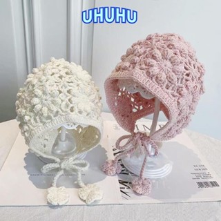 UHUHU Mũ dệt kim trẻ em , Mũ nồi có viền thủ công, Móc hoa rỗng thoáng khí Mũ Skullies thông thường cho bé gái