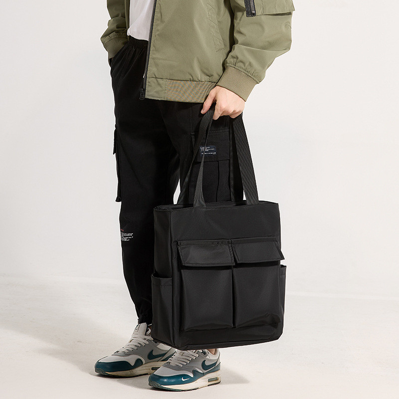 Túi xách canvas vintage dung tích lớn cho nam, túi đeo vai phong cách Hàn Quốc, túi tote công sở