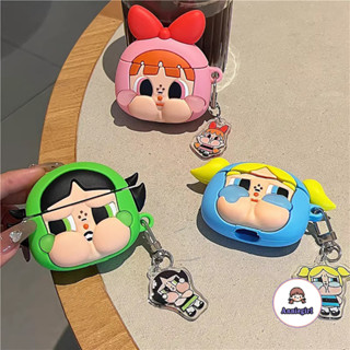 Phim hoạt hình vui nhộn Powerpuff Girls Vỏ tai nghe silicon cho Airpods 1 / 2 / 3 / 4 Pro 2 Mặt dây chuyền dễ thương Tai nghe không dây Bluetooth Tai nghe Vỏ bảo vệ chống sốc