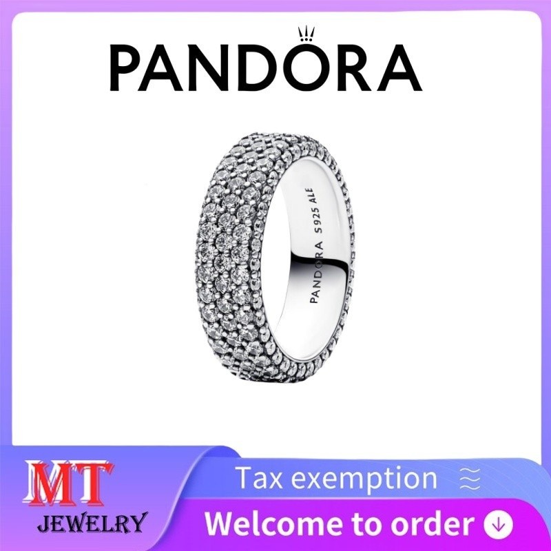 100% S925 bạc cặp đôi nữ Pandora trang sức DIY Pandora Timeless Pavé Nhẫn ba hàng 192634C01