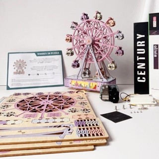 Tự Làm Nhiều Màu Sắc Bằng Gỗ Ba Chiều Xếp Hình Bánh Xe Ferris Handmade Mô Hình Máy Móc Lắp Ráp Độ Khó Cao Hộp Nhạc Đồ Chơi PTU01 + PT