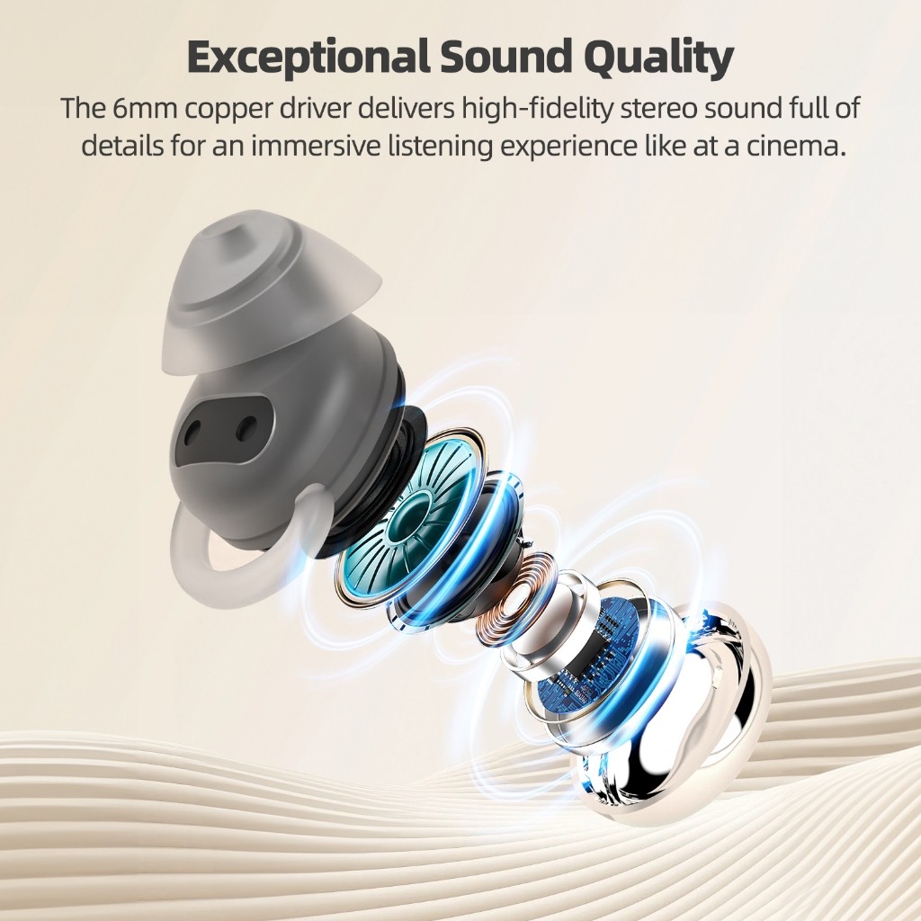 Tai nghe Bluetooth 5.3 Goojodoq giảm tiếng ồn khi ngủ, tai nghe không dây nhẹ và thoải mái, siêu chờ | BigBuy360 - bigbuy360.vn