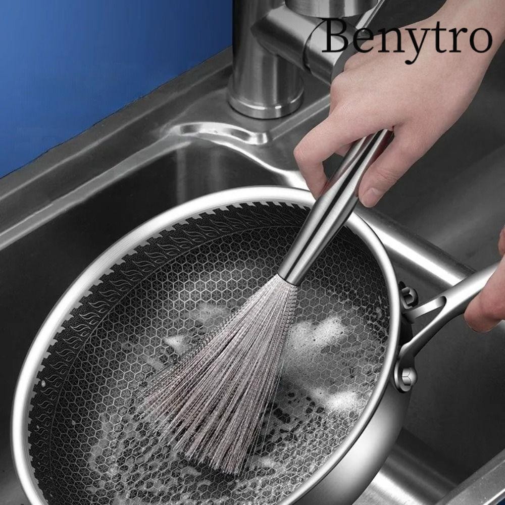 Bàn chải chảo bằng thép không gỉ BENYTRO, Bàn chải làm sạch dụng cụ cầm tay dài, Dụng cụ làm sạch nồi chống rỉ sét Dụng cụ làm sạch nhà bếp Bàn rửa chén