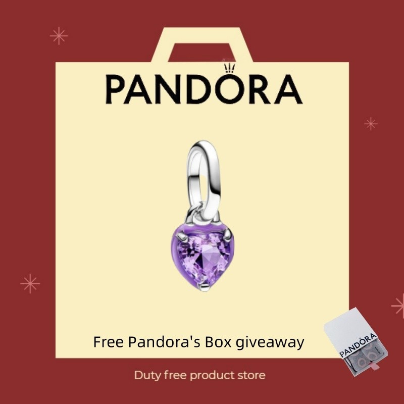 Pandora Bộ Trang Sức 925 Bạc Cho Đôi, Vòng Cổ & Vòng Tay Hoạ Tiết Mãnh Đà Tím