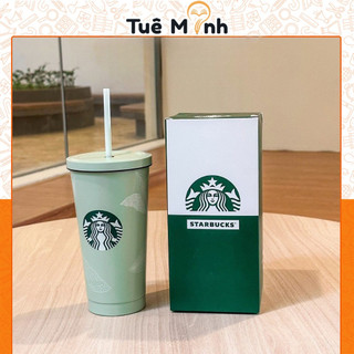  Cốc giữ nhiệt Starbuck màu xanh bạc hà độc đáo bình giữ pastel trendy 500ml kèm ống hút inox 304 