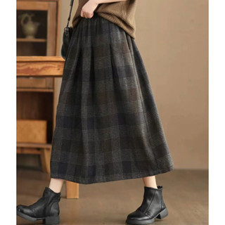 Bán Nóng! Chân váy nữ màu nhuộm kẻ sọc giữ ấm chân váy len dáng dài mùa đông