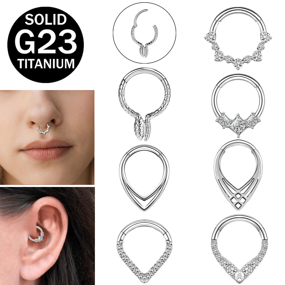 1 Máy Tính 14G Mũi Vòng Xuyên Titan Nostril Vòng Rắn Pha Lê Septum Mũi xỏ 8 Mm Hood Septum Clicker H