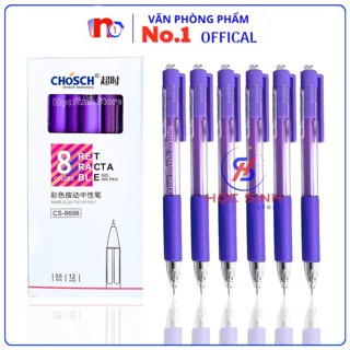  Hộp 12 Cây Bút Gel Bấm Chosch CS8698 0.5mm Mực Nước Xanh Tím Đen Đỏ - Văn Phòng Phẩm No.1 