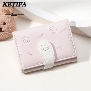 Ketifa Ví nhỏ ngắn dễ thương, Ví in hình mèo con PU thời trang, Ví đựng tiền xu Túi đựng thẻ sinh viên Túi ID nữ Túi đựng tiền