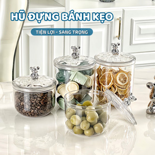 Hũ Đựng Bánh Kẹo Đồ Khô Nắp Gấu Kín Vân Kim Cương Trong Suốt, Hộp Đựng Ngũ Cốc Bảo Quản Đồ Khô Cao Cấp