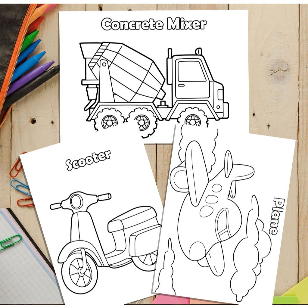 TRANH TÔ MÀU CHO BÉ - 50 tờ tô màu Chủ đề Xe, máy bay, tàu thuyền, phương tiện giao thông TM08