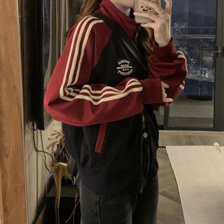  Áo khoác cổ điển cho nữ bóng chày áo khoác sọc phong cách đại học áo khoác ngắn 