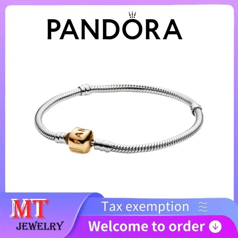 100% S925 Bạc Cặp Đôi Nữ Pandora Trang Sức DIY CUỐI CÙNG - Pandora Moments Rắn Dây Chuyền Vòng Tay1