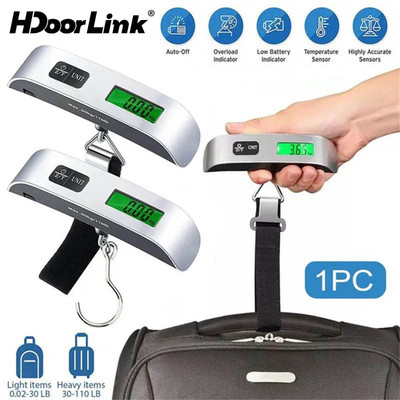 Cân kỹ thuật số HdoorLink 50kg 10g Màn hình LCD di động Cân treo Mini Nhà bếp điện tử Vali hành lý Túi du lịch Cân bằng trọng lượng