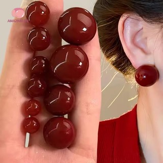 Vintage Ankela Đỏ Tròn Ngọc Trai Tai Dành Cho Nữ - Hàn Quốc Ngọt Ngào Giả Ngọc Trai Tính Khí Bông Tai Tiệc Cưới Trang Sức Quà Tặng