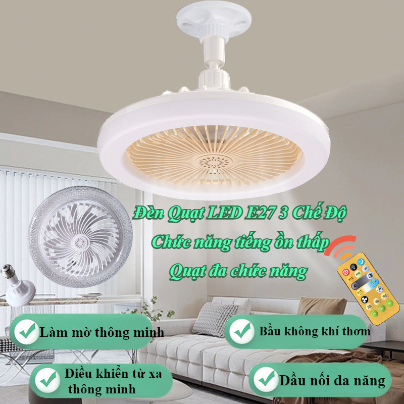 Quạt Trần Đèn，Đèn Quạt LED E27 3 Chế Độ  Đèn 3 Màu Điề，Khiển Từ Xa 2 Trong 1 ，Chức năng tiếng ồn thấ