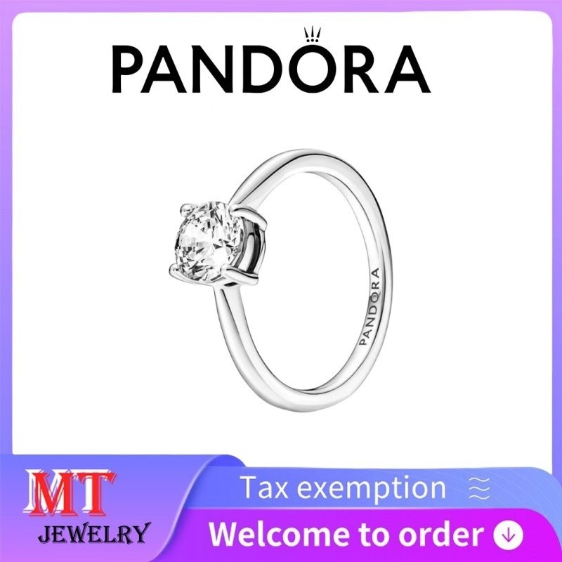 100% S925 Bạc Cặp Đôi Nữ Pandora Trang Sức DIY Lấp Lánh Solitaire Nhẫn 190052C01