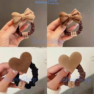 Cột tóc nơmàu trơn đơn giản , Cột tóc hình trái tim -BeloveShop