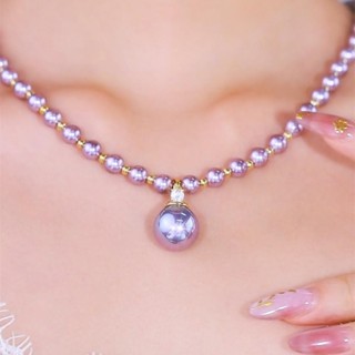 Vòng cổ ngọc trai nữ dây chuyền mặc áo dài chuỗi đeo cổ hạt tím phụ kiện trang sức hàn quốc