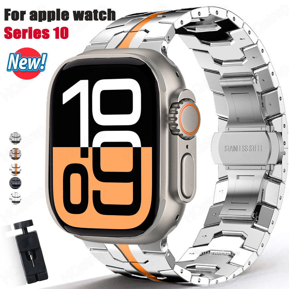 Dây đeo màu titan cho Ap ple watch Series 10 46mm Vòng tay bằng thép không gỉ Ultra 2 49mm 44mm 45mm