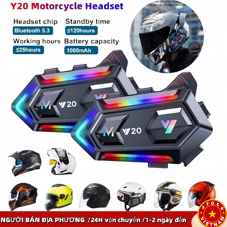 Y20 Mũ Bảo Hiểm Xe Máy Tai Nghe Bluetooth Cho 2 Rider BT5.3 RGB Đèn Nhiều Màu Sắc Chống Nước 1000mAh Máy Nghe Nhạc Giao Tiếp Loa