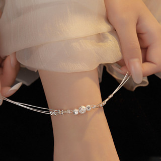 Thời Trang Bạc 925 Anklets Cho Nữ Nhiều Lớp Hạt Vòng Tay Cô Gái Đảng Chân Trang Sức Phụ Kiện