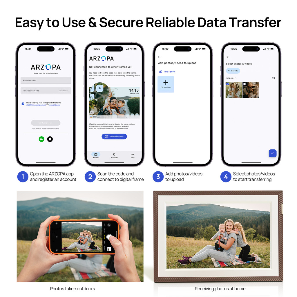 Khung ảnh kỹ thuật số ARZOPA D10 Khung ảnh kỹ thuật số WiFi thông minh 10,1 Inch 32GB với màn hình cảm ứng IPS 1280x800, Tự động xoay và trình chiếu, Chia sẻ ảnh Video Báo động âm nhạc | BigBuy360 - bigbuy360.vn